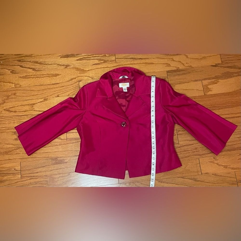 Talbots Petites 100% Silk Berry Pink‎ Cropped Blazer 3/4 Sleeve Beaded Button 8P - Picture 6 of 8